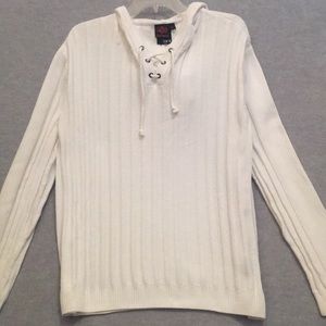 Royal Testimony Natural Cotton V-Neck w/Lace Up Ties Vertical Rib Knit Hoodie